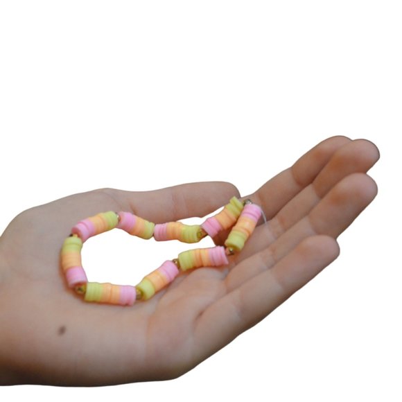 Handmade Spring colored Clay beads Elastic bracelet - Picture 3 of 3